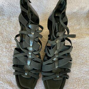 Donald J Pliner Lia Black Leather Elastic Strappy Wedge Sandals Size 7.5M